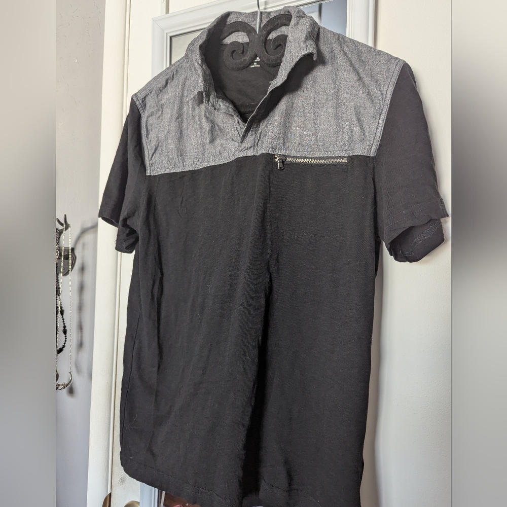 INC International Concepts Black and Gray Casual Button Down Shirt